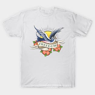 Old School Tattoo with Bird and Wording Freedom T-Shirt